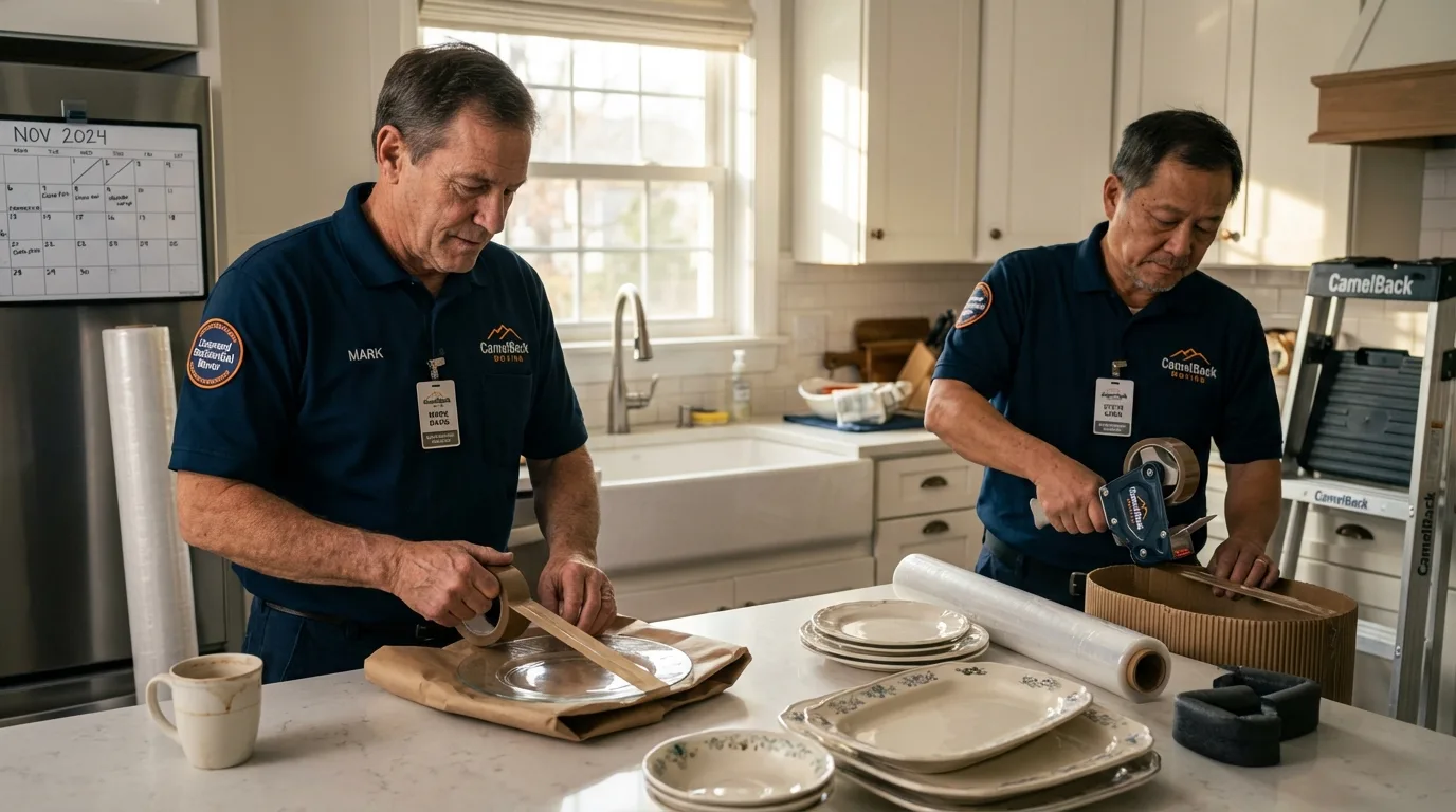 Professional crew packing kitchen dishware in Ozona, TX